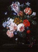 A Tulip, Carnations and Morning Glory in a Glass Vase Nicolaes Van Verendael